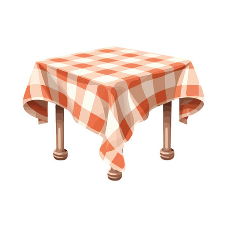 checked tablecloth on wooden picnic tableのイラスト素材