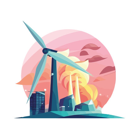 Wind turbines turning nature sustainable powerのイラスト素材