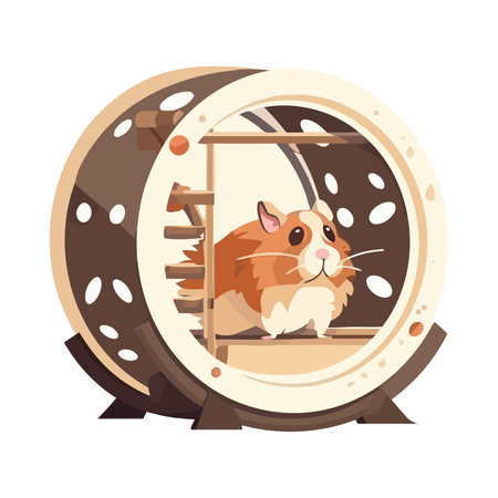 Cute cartoon hamster playing in wheelのイラスト素材