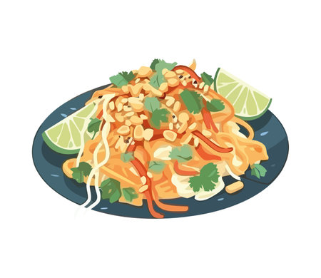 pasta plate with seafood and lemonのイラスト素材