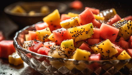 Fresh fruit salad, healthy meal for summer generated by artificial intelligenceの素材