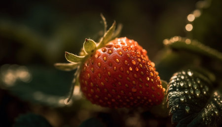Ripe strawberry, fresh from nature healthy growth generated by artificial intelligenceの素材