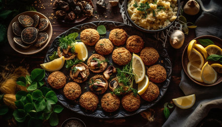 Grilled seafood and meat, fresh and healthy generated by artificial intelligenceの素材