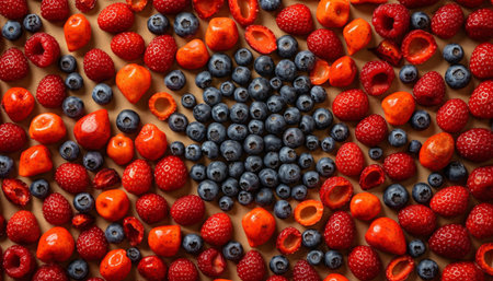 Juicy berry fruits in vibrant pattern generated by artificial intelligenceの素材