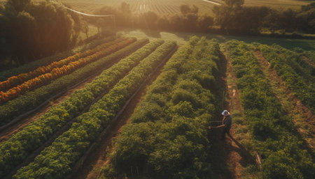 Men working on farm, harvesting grapes in rows generated by artificial intelligenceの素材