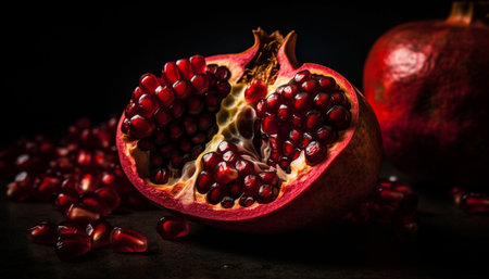 Juicy pomegranate slice, a healthy antioxidant snack generated by artificial intelligenceの素材