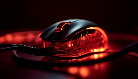 Glowing computer cable illuminates dark studio shot generated by artificial intelligenceの素材