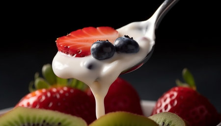 Juicy berries and cream, a sweet indulgence generated by artificial intelligenceの素材