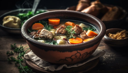 Rustic beef stew with shiitake mushroom sauce generated by artificial intelligenceの素材