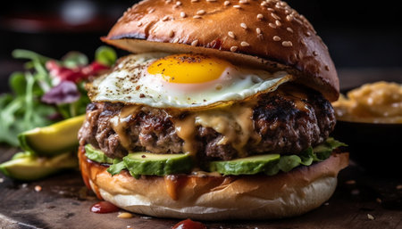 Grilled gourmet cheeseburger with fresh tomato and fries generated by artificial intelligenceの素材