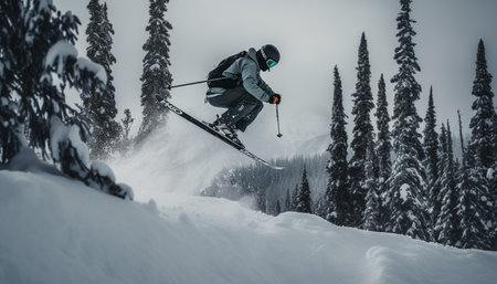 snowboarding down mountain with exhilaration generated by artificial intelligenceの素材