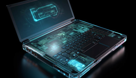 Futuristic computer equipment connects global communications wirelessly generated by artificial intelligenceの素材