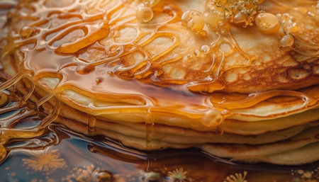 Stack of homemade pancakes with fresh berries generated by artificial intelligenceの素材