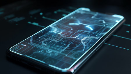 Glowing touch screen illuminates modern business innovation generated by artificial intelligenceの素材