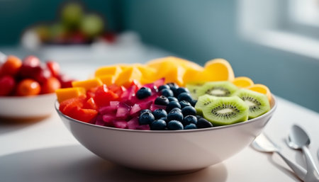 Fresh fruit salad with a variety of berries generated by artificial intelligenceの素材