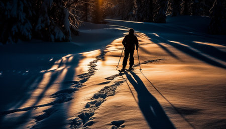 Silhouette of walking in winter forest generated by artificial intelligenceの素材
