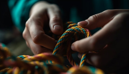 Handcrafted woolen rope tied knot for fashion generated by artificial intelligenceの素材