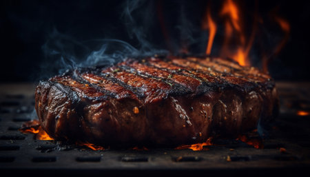Grilled sirloin steak, smoked and ready to eat generated by artificial intelligenceの素材