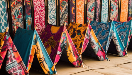 Vibrant s of woven rugs in store generated by artificial intelligenceの素材