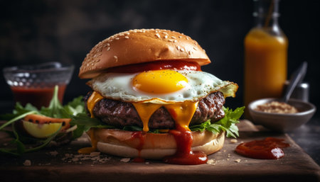Grilled cheeseburger with beef, tomato, and fries generated by artificial intelligenceの素材