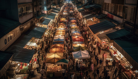 Night market vendor selling lanterns in Mong Kok generated by artificial intelligenceの素材