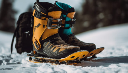 hiking with crampons in snow generated by artificial intelligenceの素材