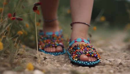 One person walking outdoors in summer fashion generated by artificial intelligenceの素材