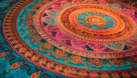 Floral mandala rug, multi colored embroidery, luxurious backdrop generated by artificial intelligenceの素材