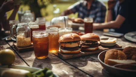 Grilled beef burger and fries, refreshing cola generated by artificial intelligenceの素材