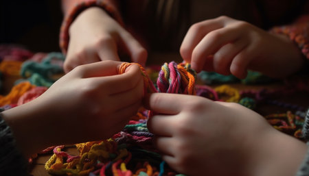 Handmade woolen decoration, woven with colorful thread generated by artificial intelligenceの素材