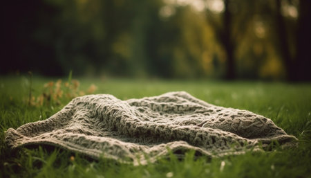 Soft woolen leaf on grass in meadow generated by artificial intelligenceの素材