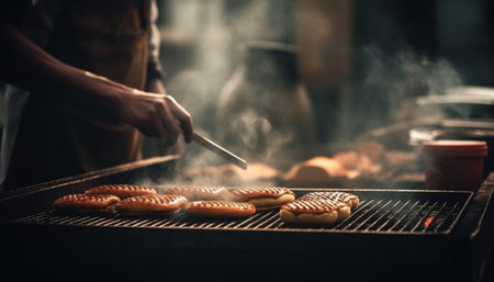Grilled meat plate, perfect for summer refreshment generated by artificial intelligenceの素材