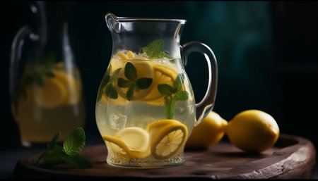 Juicy citrus fruit mojito, a refreshing summer cocktail generated by artificial intelligenceの素材