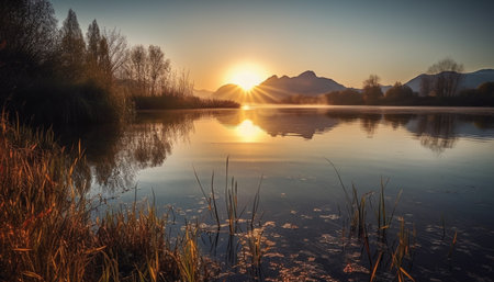 Tranquil scene of mountain peak at dusk generated by artificial intelligenceの素材