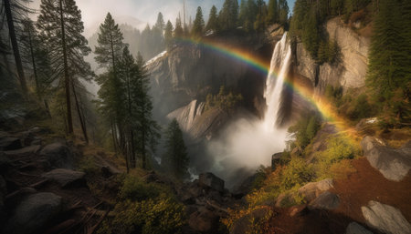 Majestic mountain range, tranquil scene, multi colored beauty generated by artificial intelligenceの素材
