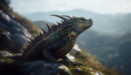 Mountain peak, natural beauty, iguana family portrait generated by artificial intelligenceの素材