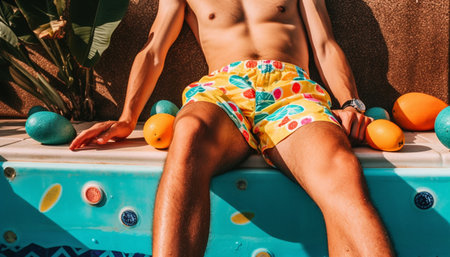 Young adults playing ball, enjoying summer fun generated by artificial intelligenceの素材