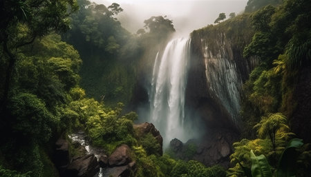 Majestic mountain range, tranquil scene, natural beauty generated by artificial intelligenceの素材