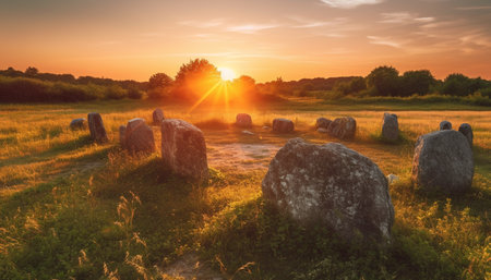 camp and rocks sunset landscape scene generated by artificial intelligenceの素材