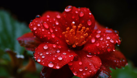 Vibrant gerbera daisy, wet with raindrop dew generated by artificial intelligenceの素材