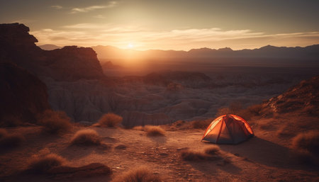 Camping in the majestic mountain wilderness area generated by artificial intelligenceの素材