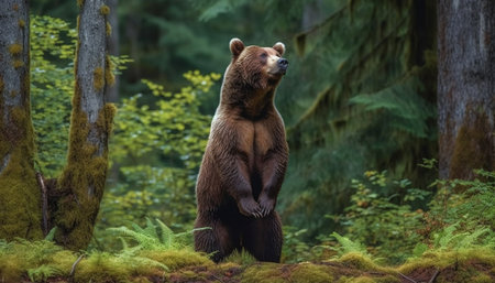 Cute panda sitting on branch in forest generated by artificial intelligenceの素材