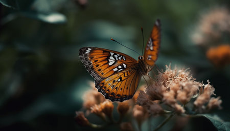 Vibrant butterfly wing showcases natural beauty outdoors generated by artificial intelligenceの素材