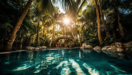 Tropical palm tree oasis, perfect for vacations generated by artificial intelligenceの素材