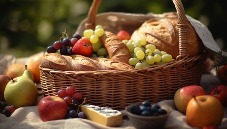 Fresh fruit basket, nature gourmet autumn meal generated by artificial intelligenceの素材
