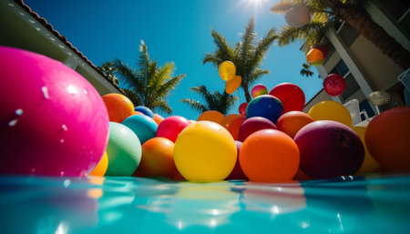 Vibrant colors, fun ball, summer celebration outdoors generated by artificial intelligenceの素材
