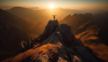 Standing on mountain peak, success in sight generated by artificial intelligenceの素材