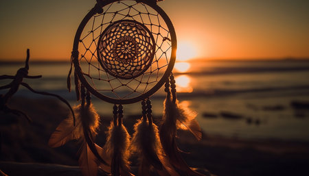 Indigenous culture catches beauty in nature sunset generated by artificial intelligenceの素材