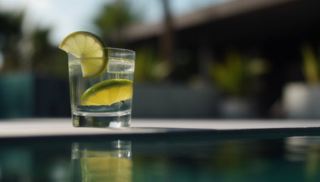 Fresh lemon mojito on table with ice generated by artificial intelligenceの素材