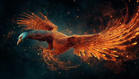 Majestic dragon flying through abstract multi colored space generated by artificial intelligenceの素材